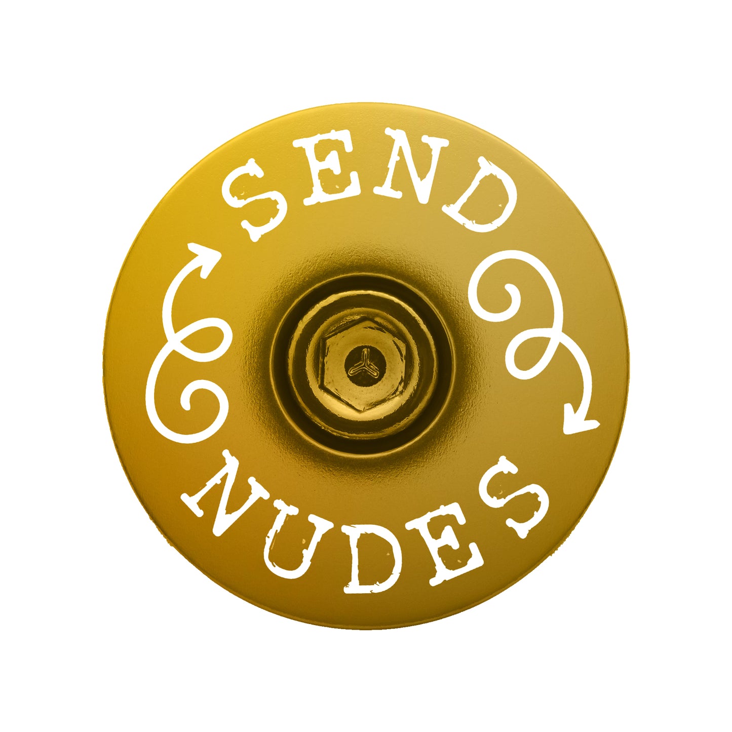 Gold custom stem cap for enhancing bicycle components.