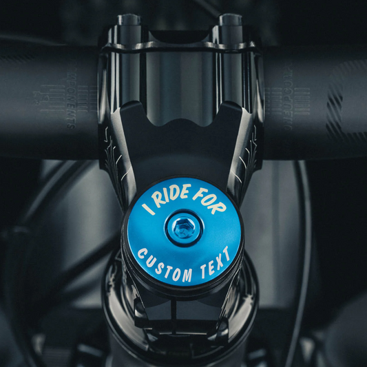 Custom Bicycle Headset top cap designed for personalizing your ride with custom text.