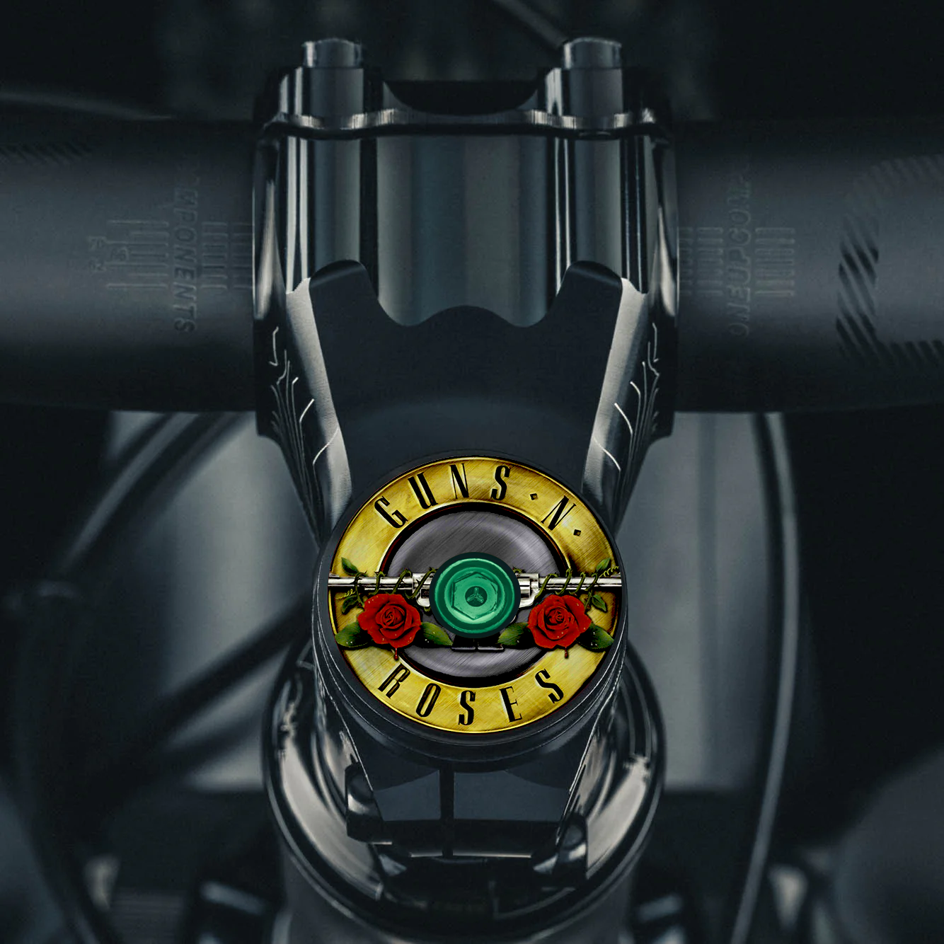 Dark green bicycle headset cap made from durable 6061 aluminum.
