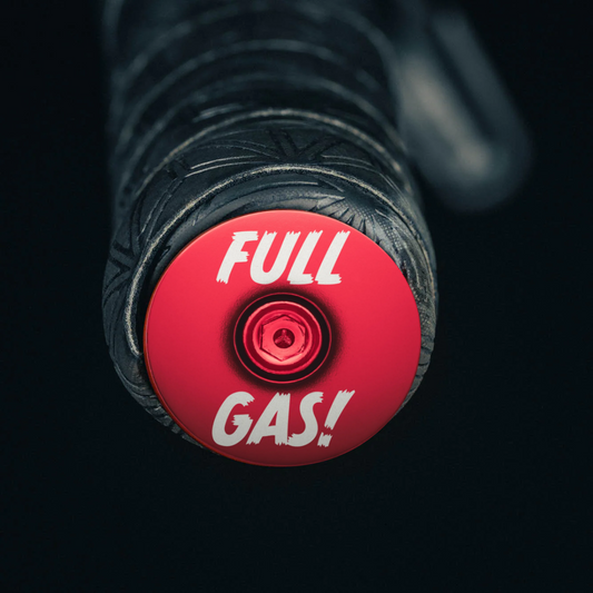 Full Gas! Custom - Red bicycle bar end plugs for road or mountain bikes