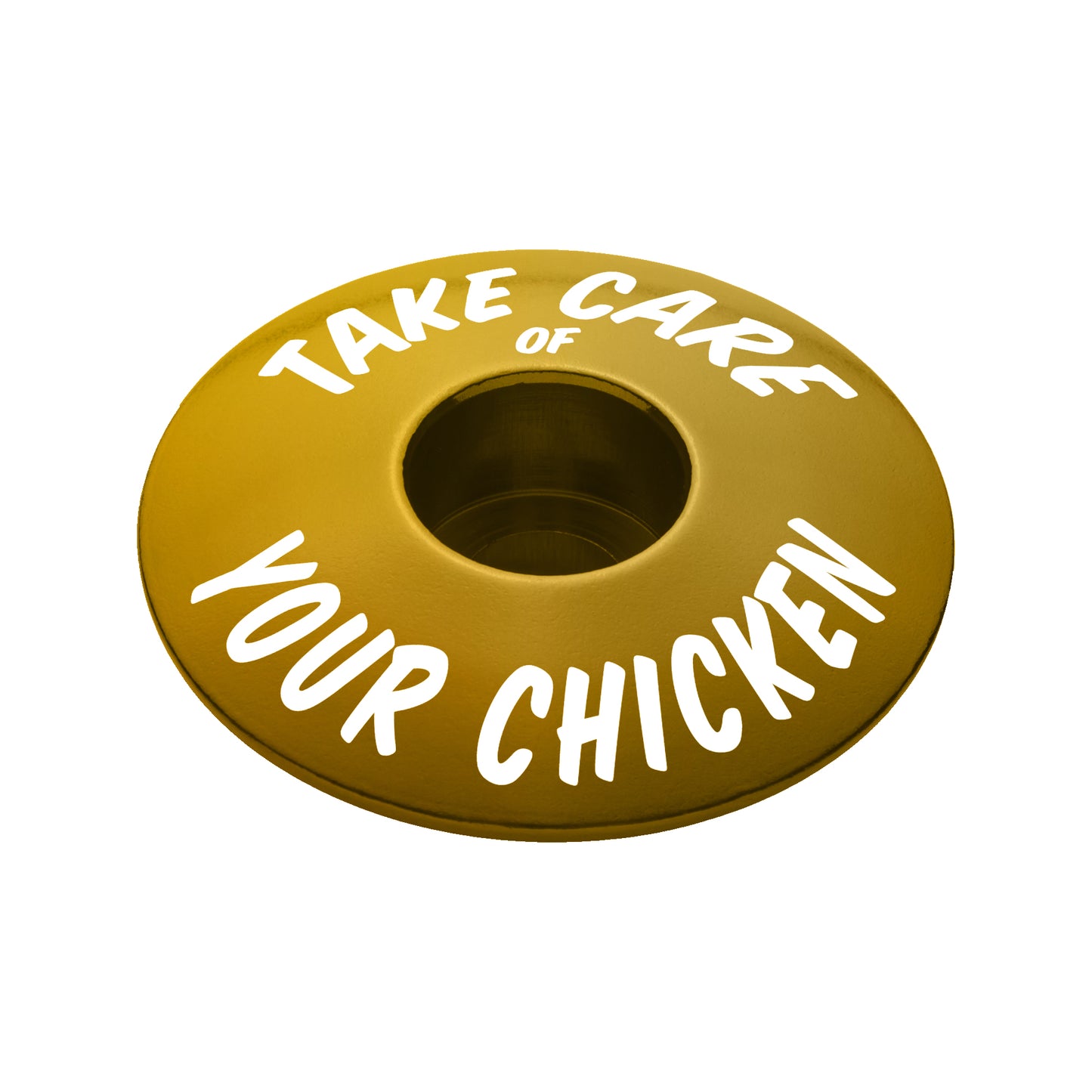 Gold bicycle headset cap for 1 1/8 inch steerer tubes made from durable aluminum for bike customization.