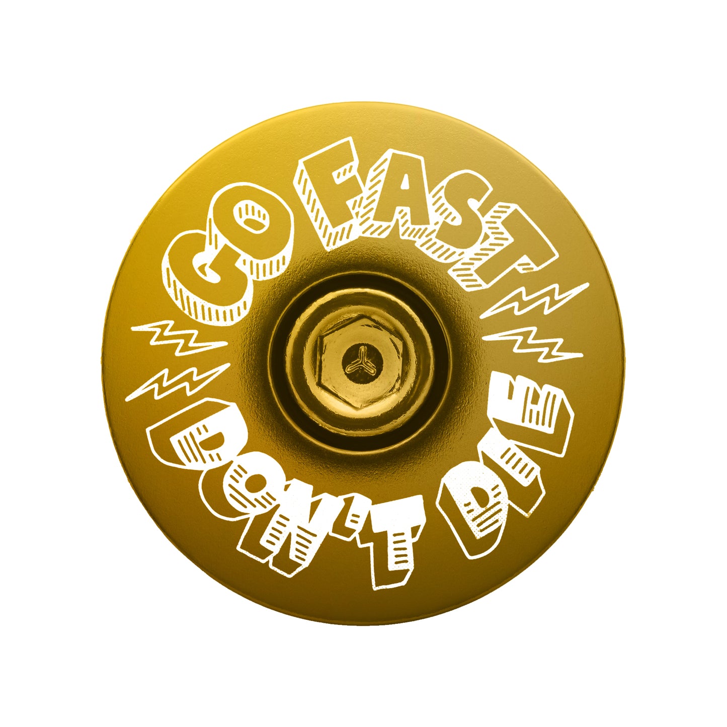 Gold custom bicycle headset cap accessory showcasing bold design and functionality for every ride.