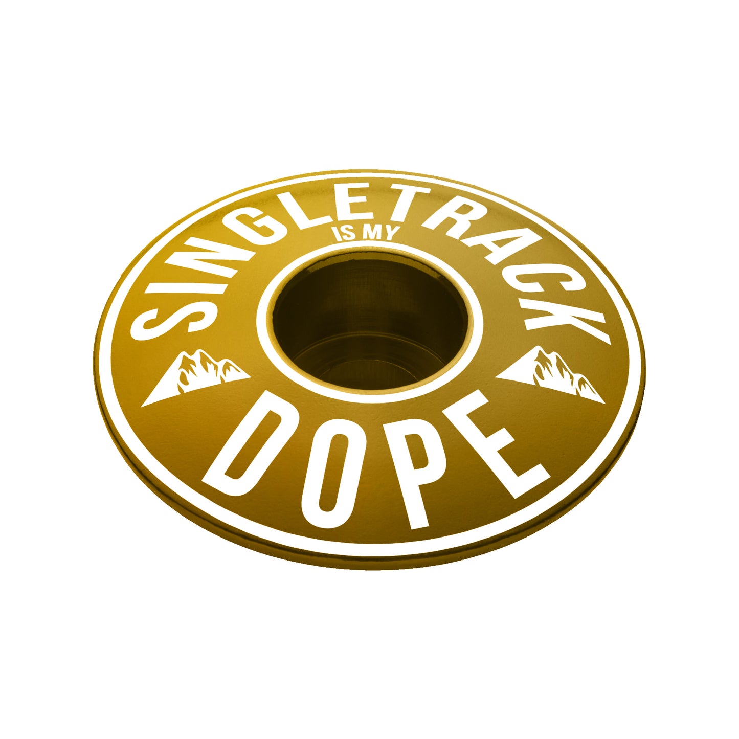 The gold top cap for the bicycle headset provides a custom and durable accessory for your bike.