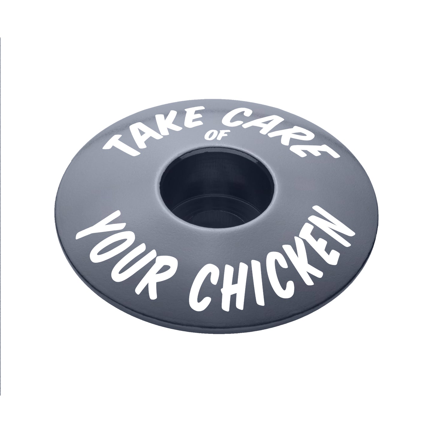 Gray bicycle headset cap for 1 1/8 inch steerer tubes made from durable aluminum for bike customization.