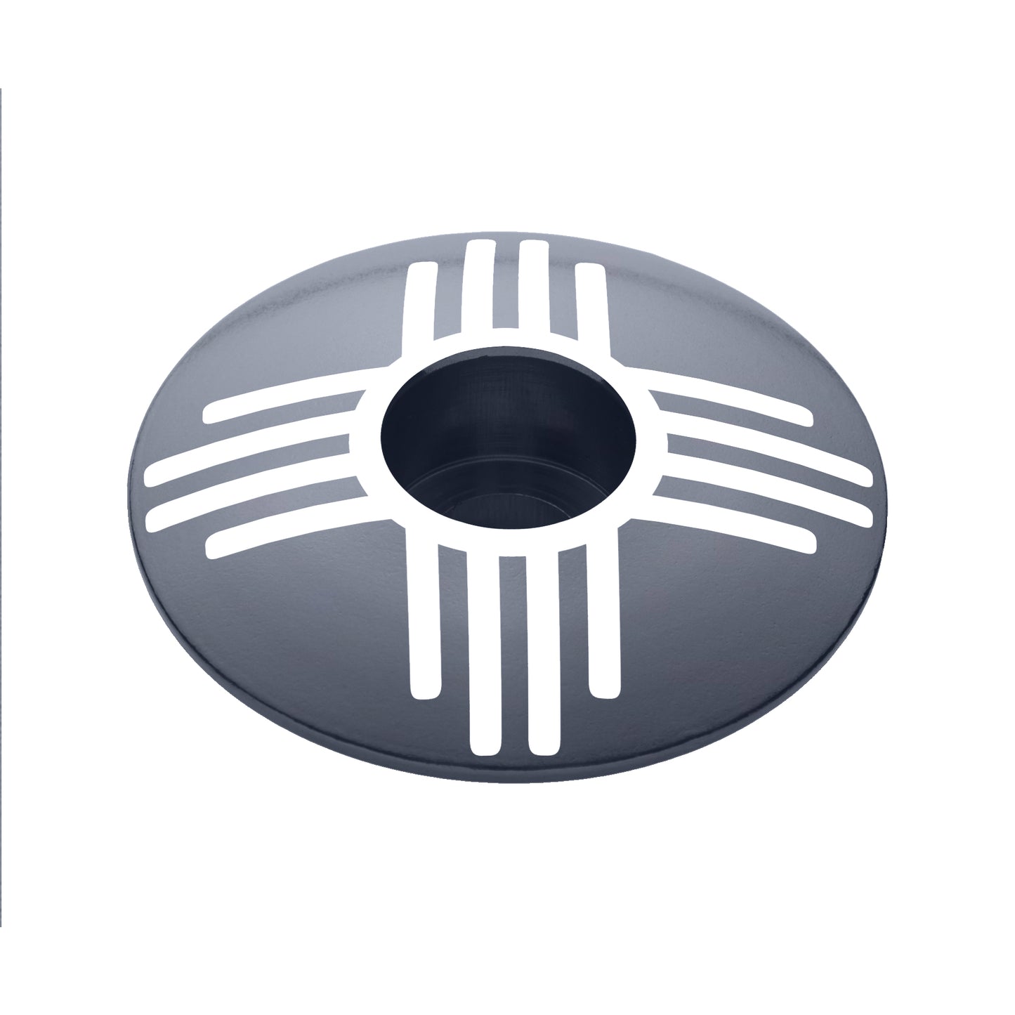 Gray bike headset cap with Zia symbol, ideal for customizing your stem cap.