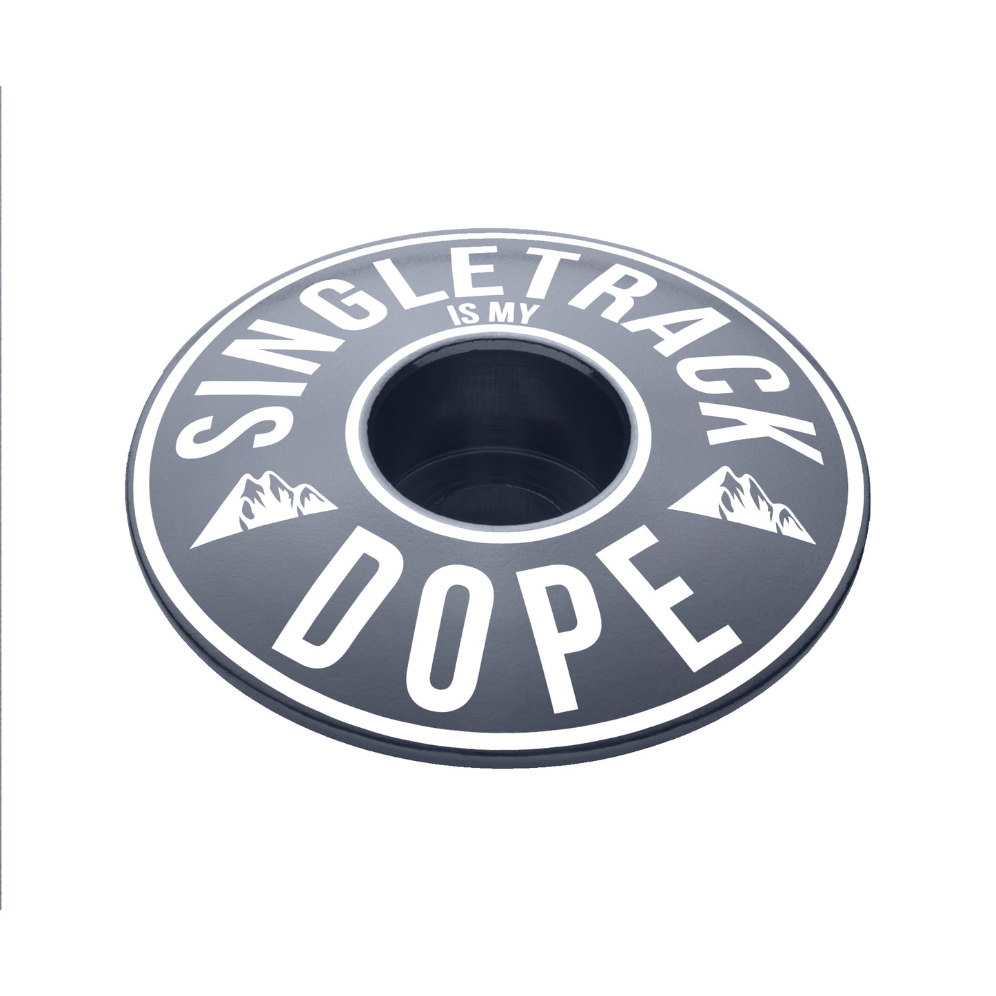 Gray custom bicycle headset cap for 1 1/8" steerer tubes adding style and performance to your ride.
