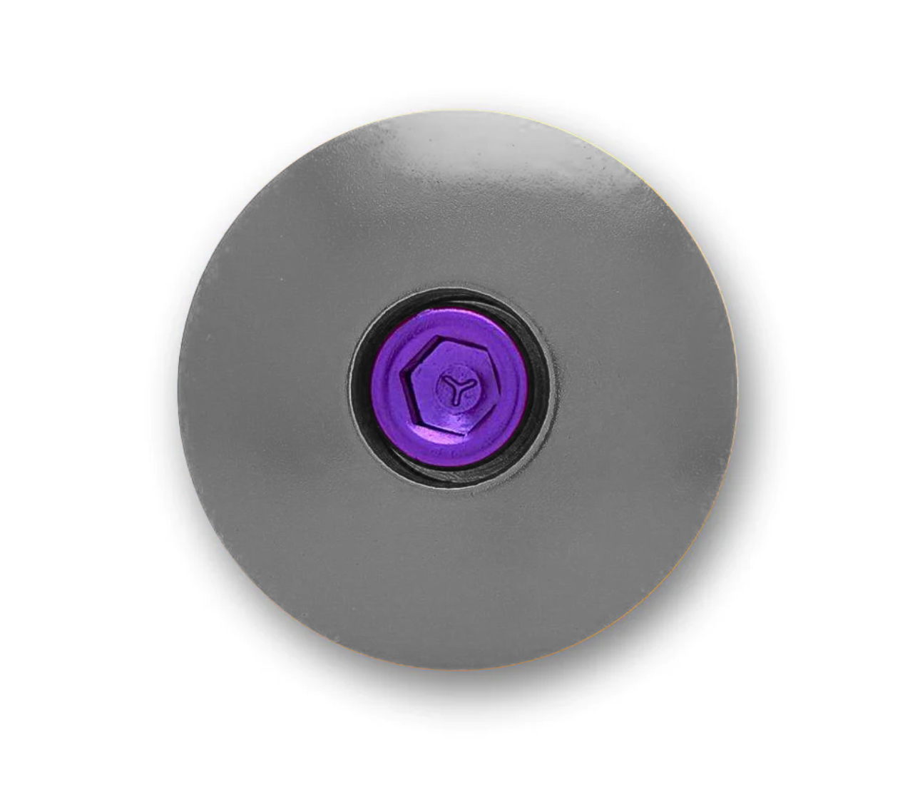 Gray headset top cap offering simplicity and functionality for cyclists.