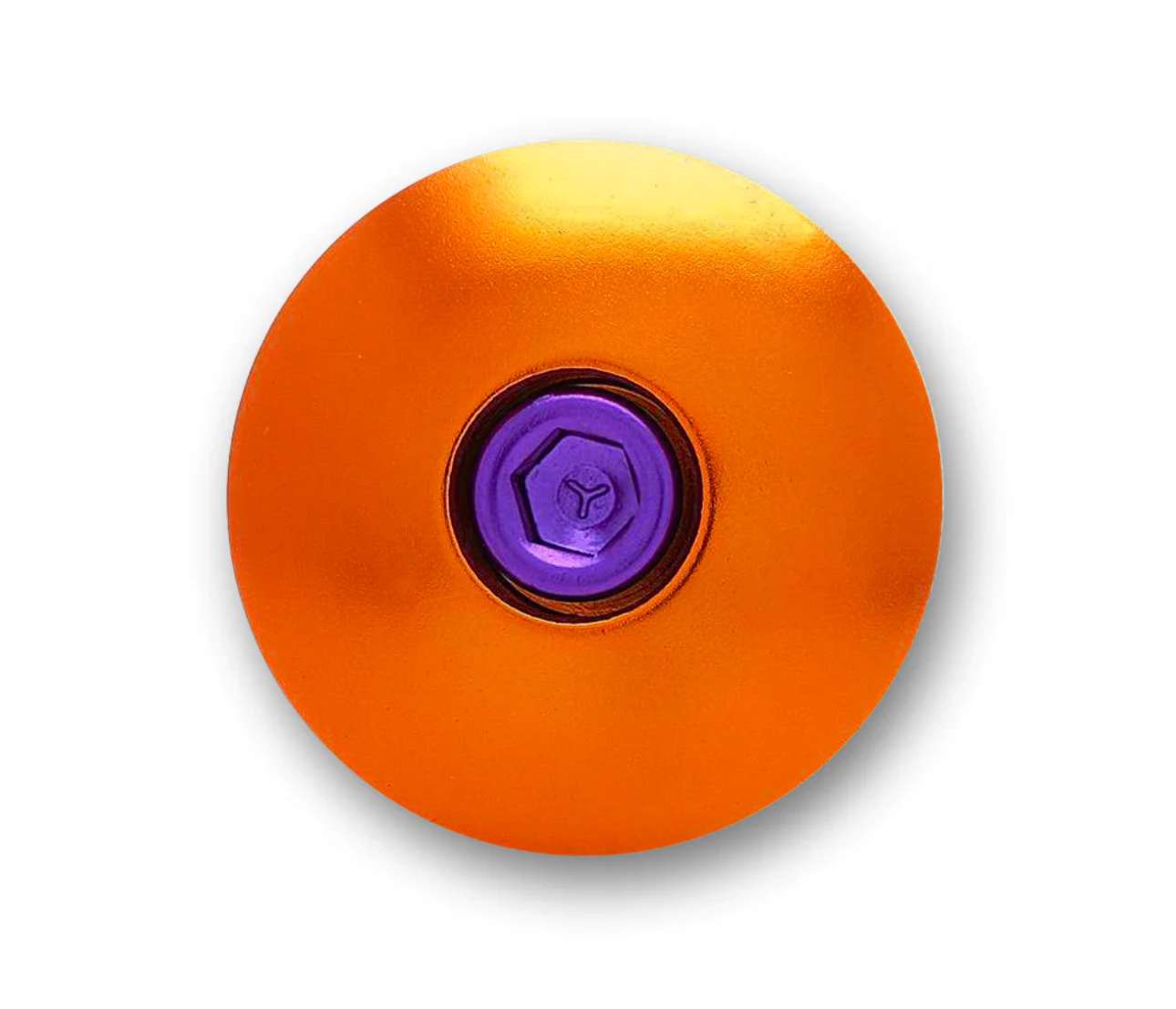 Bold orange bicycle stem cap designed to fit standard 1 1/8" steerer tubes.