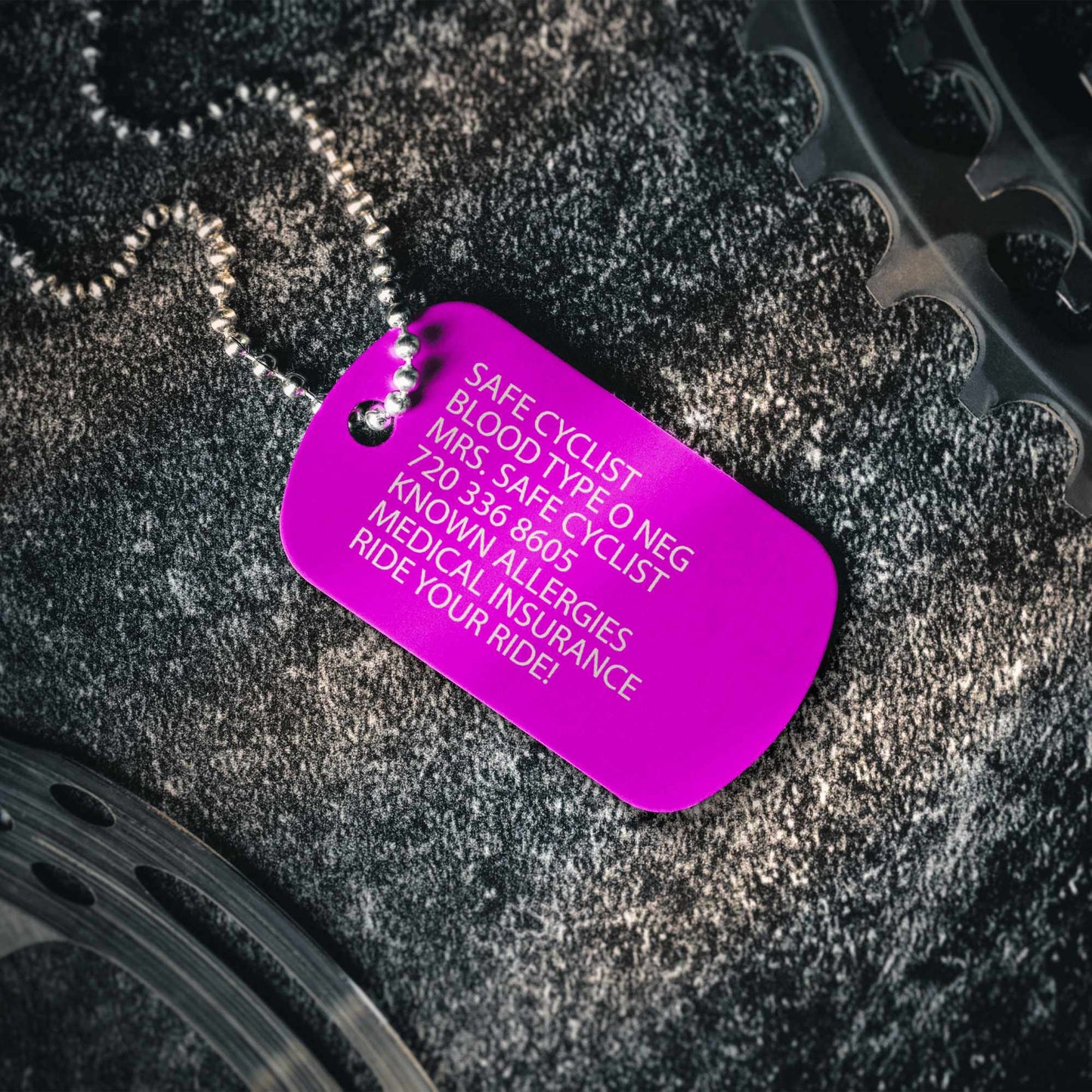 D.I.C.E. EMERGENCY IDENTIFICATION Bicycle Safety ID Dog Tag Necklace for cyclist