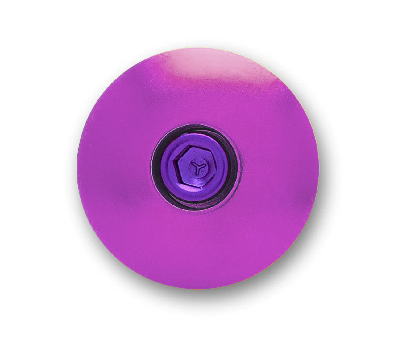 Purple bike headset cap crafted for strength and a standout look.