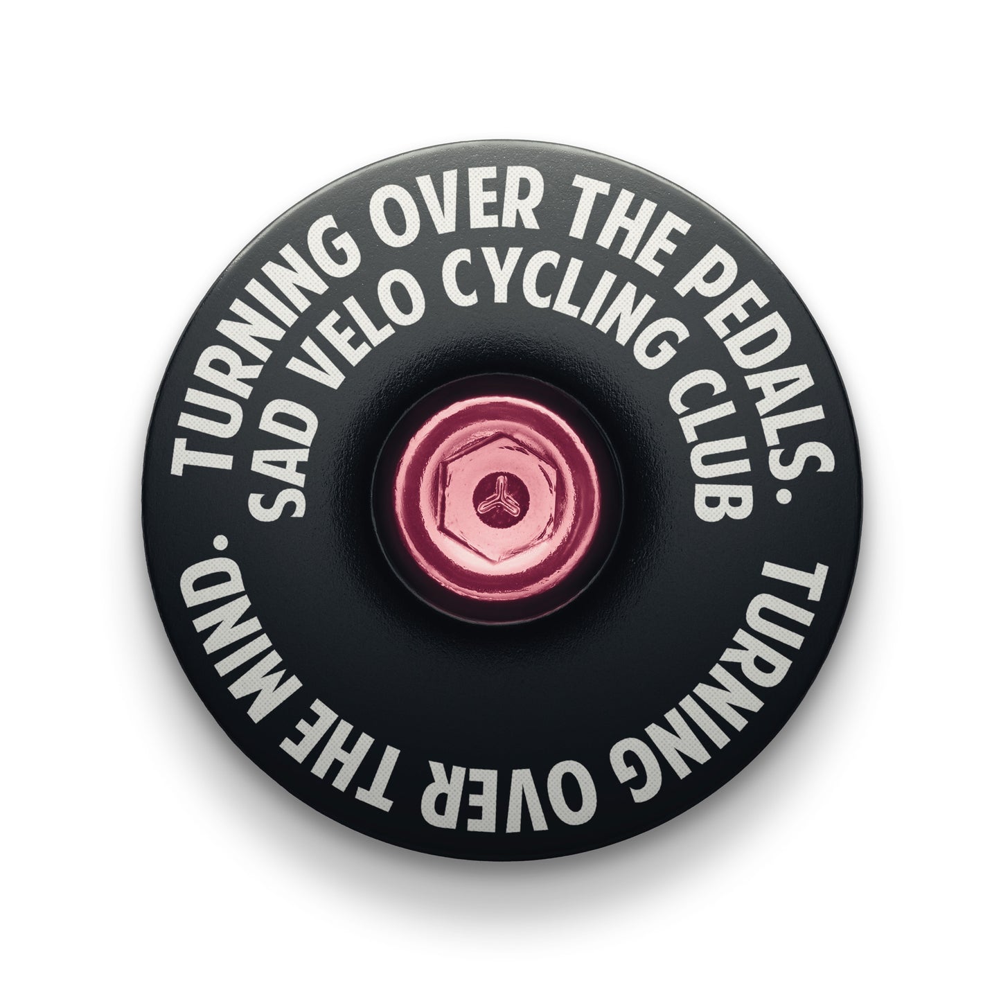 Custom black bicycle headset cap for road or mountain bikes, designed to fit 1 1/8" steerer tubes.