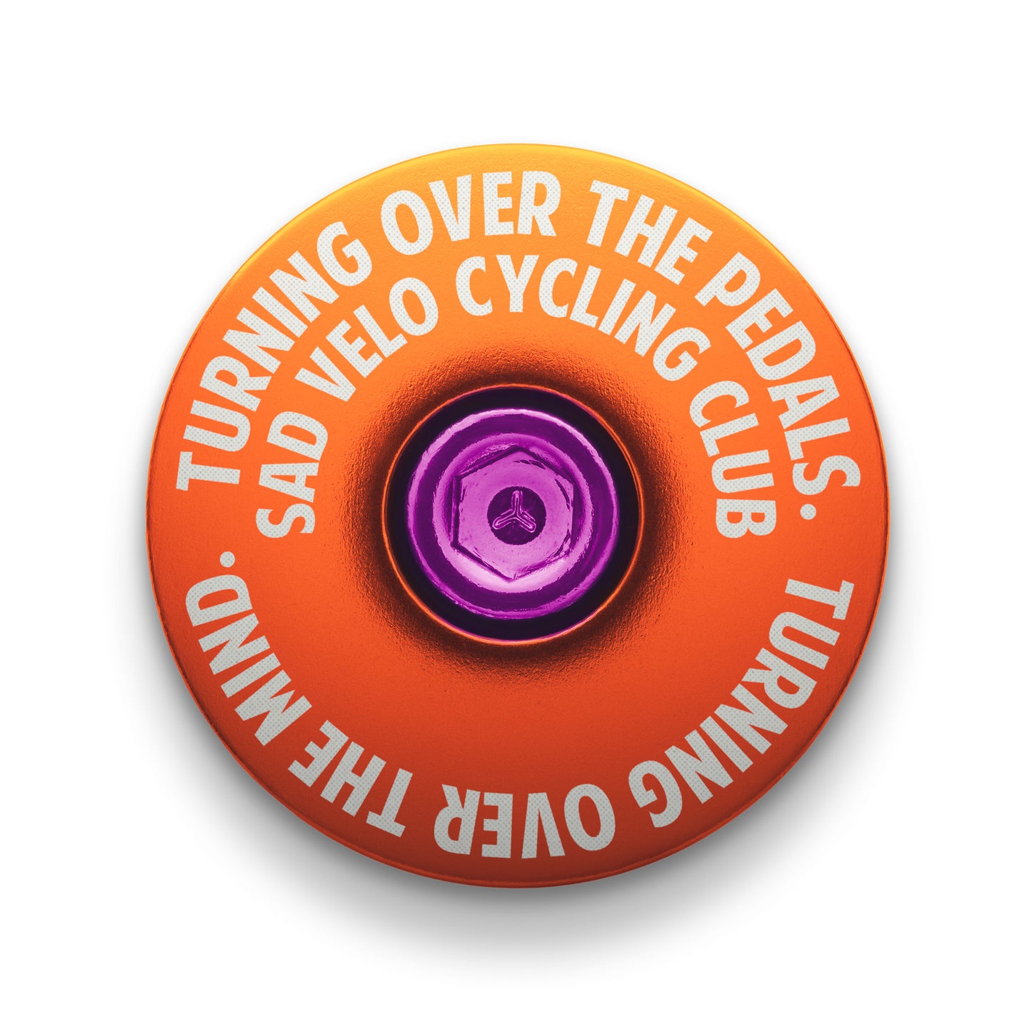 Orange bike headset top cover, lightweight and strong for road and trail cyclists.