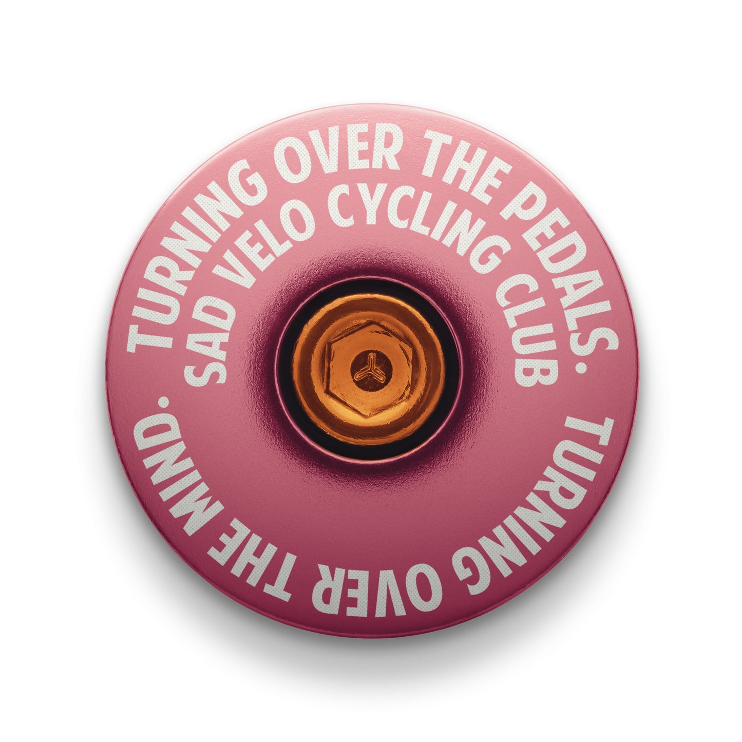 Pink stem top cap, ideal for adding a pop of color and personalizing your bicycle setup.