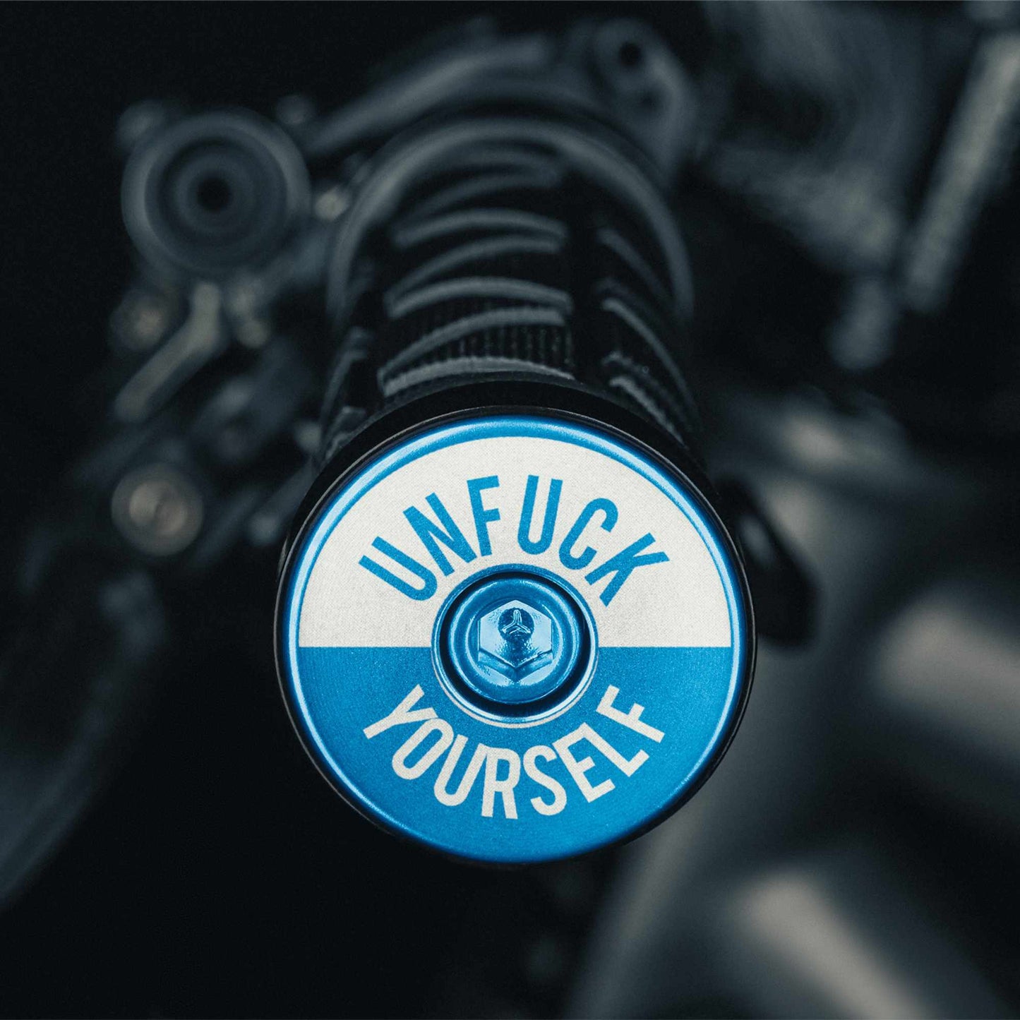 Road bicycle bar end plugs in light blue for custom bikes.