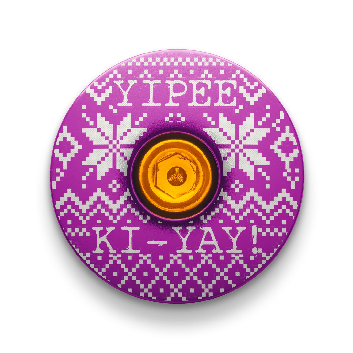 Purple bike top cap designed for easy replacement and customization.