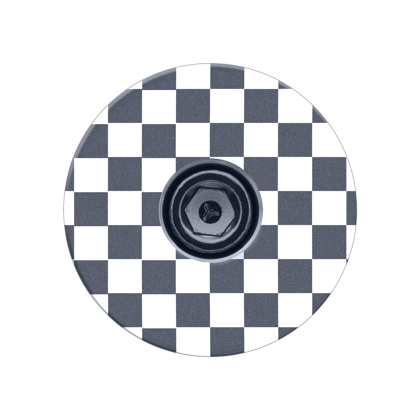 Gray cycling top cap with a sleek checkerboard pattern for modern bike headset caps