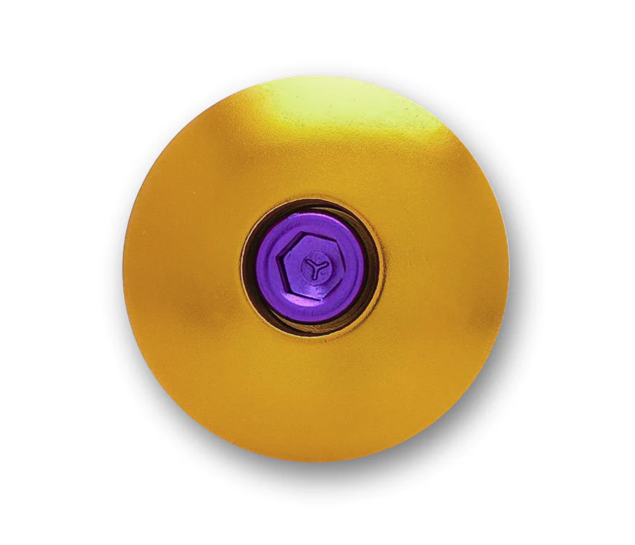 Shiny gold mountain bike stem cap perfect for a custom ride.
