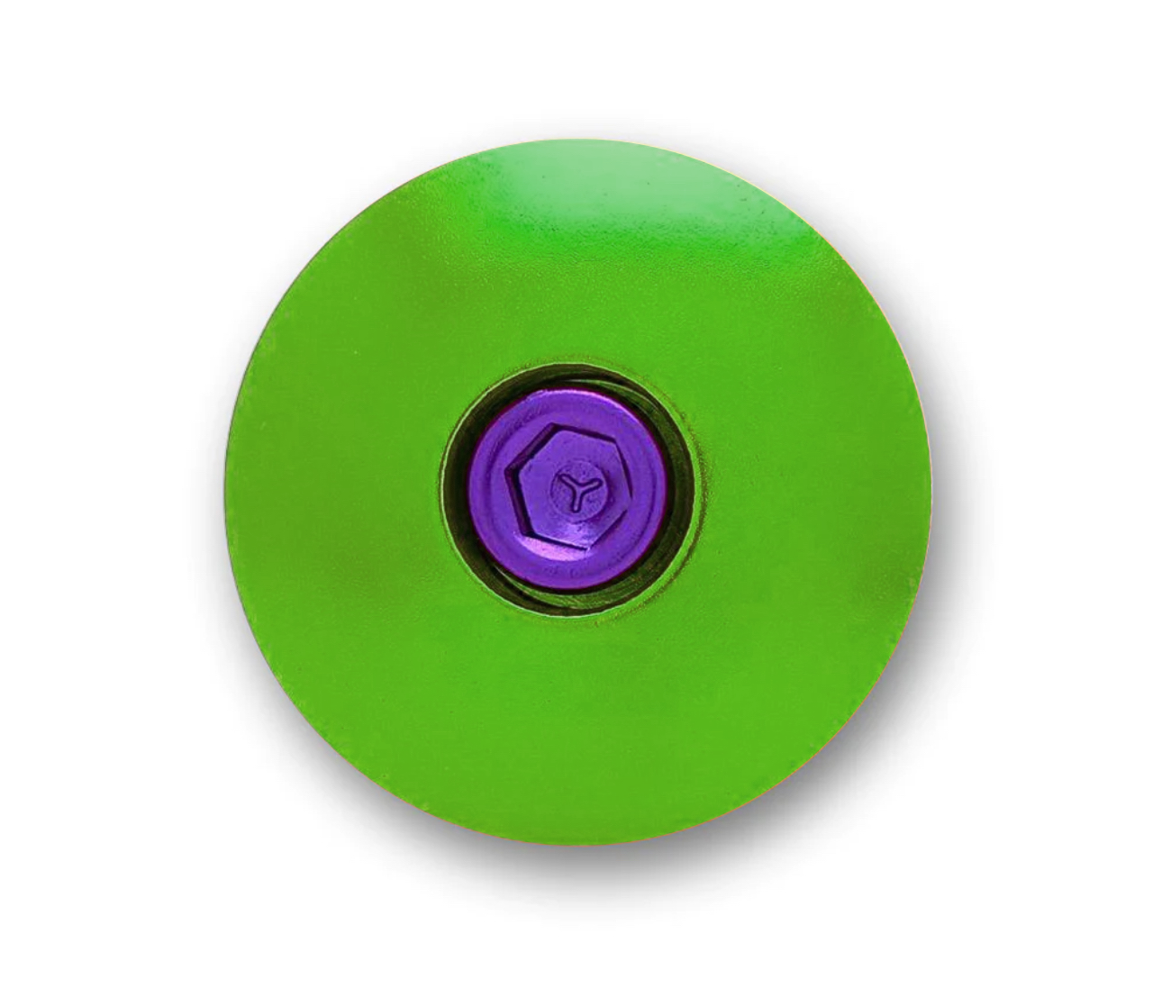Bright lime green bike top cap made from durable 6061 aluminum.