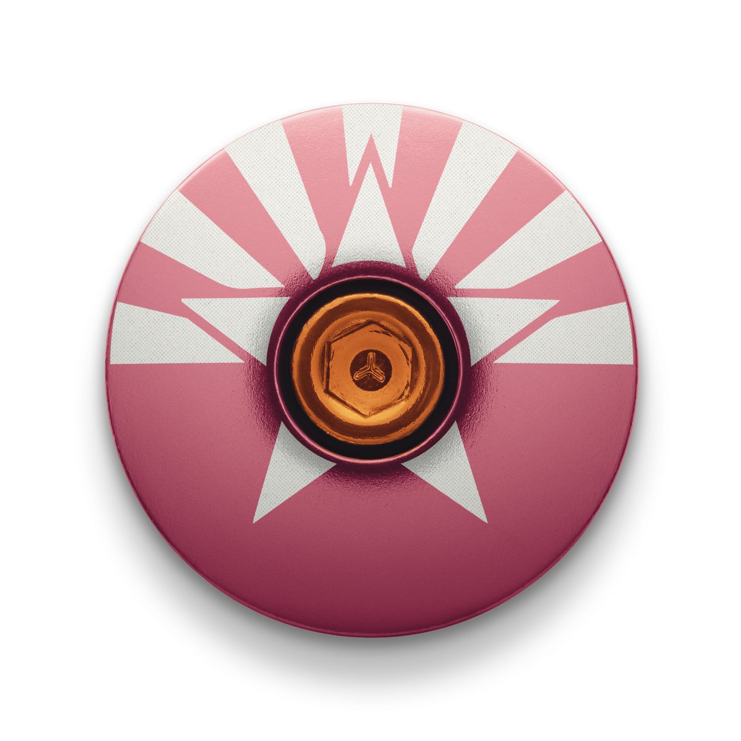 Bright pink stem topcap with Arizona flag design made from durable 6061 aluminum.
