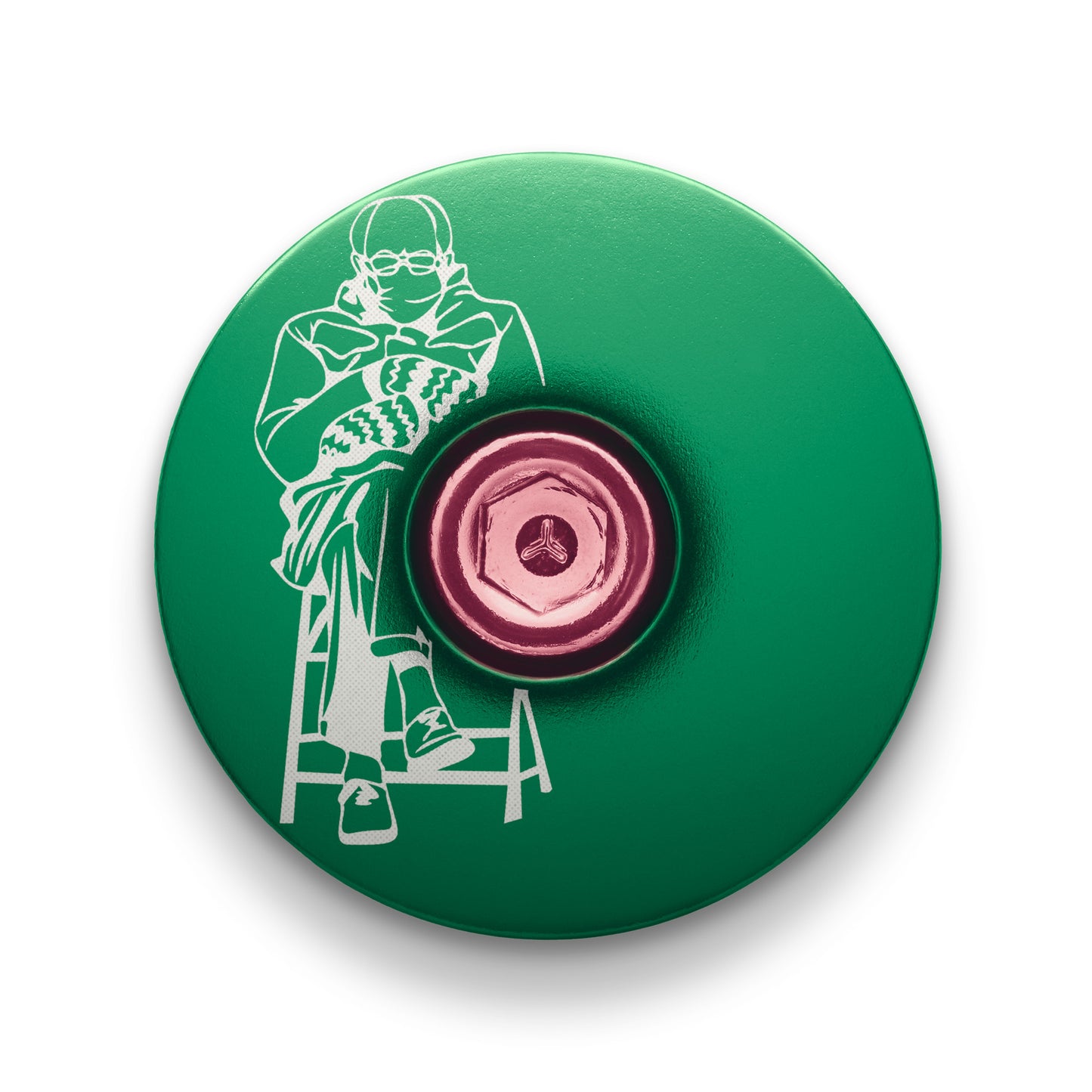 Dark green custom bicycle accessories headset cap with laser-etched design.