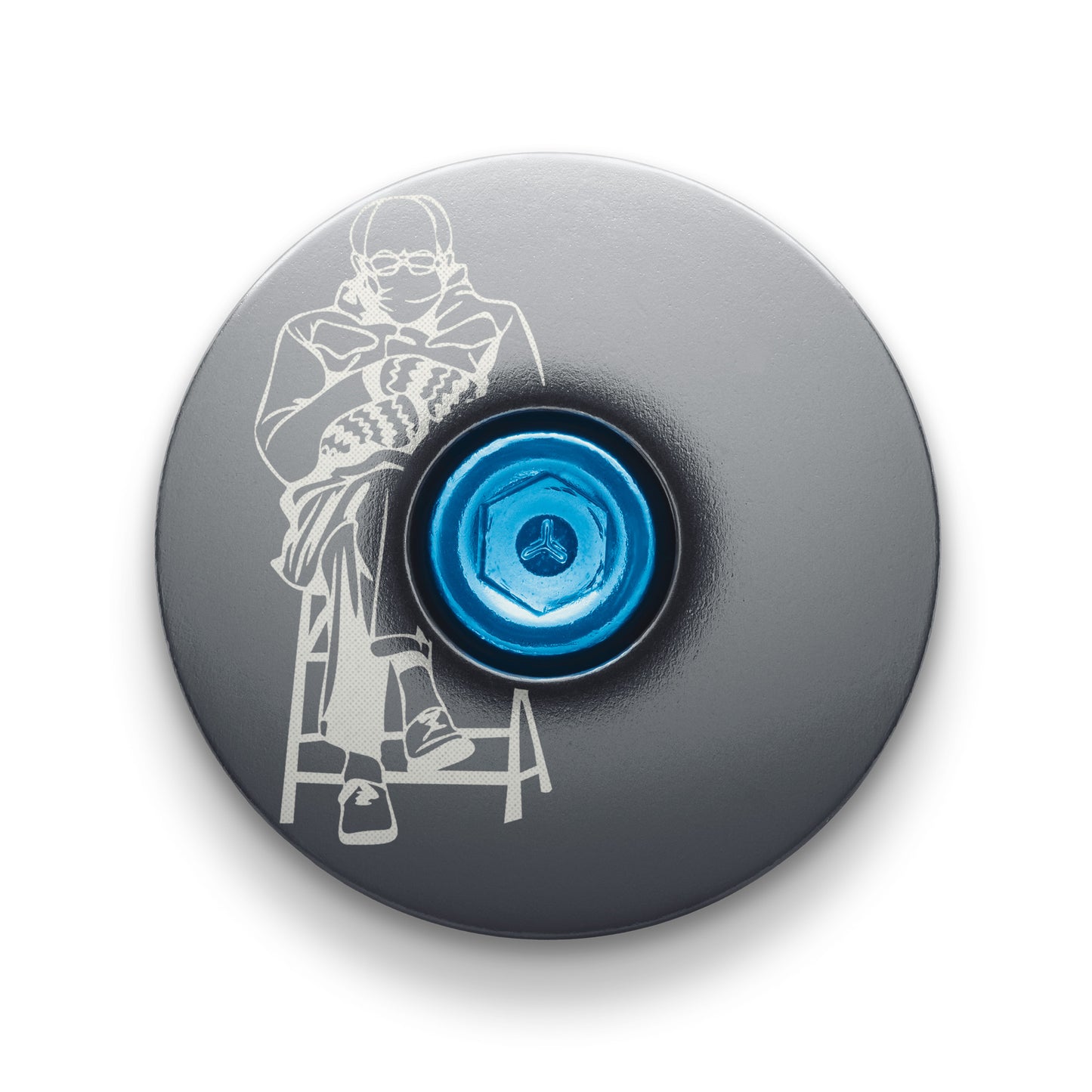 Gray headset cap for bicycles with engraved design, custom top cap.