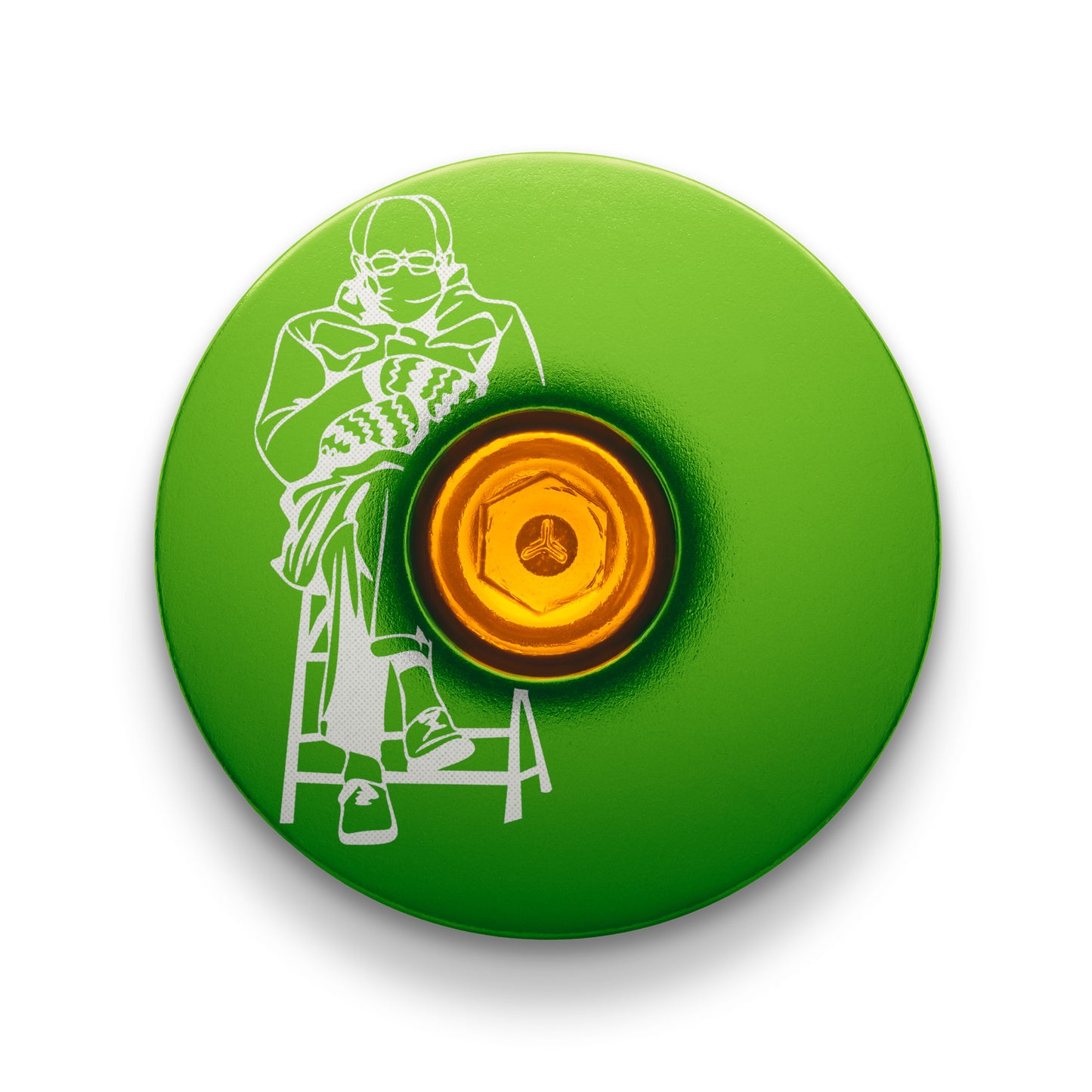Lime green bike headset cap with laser engraving for bike stem cap.