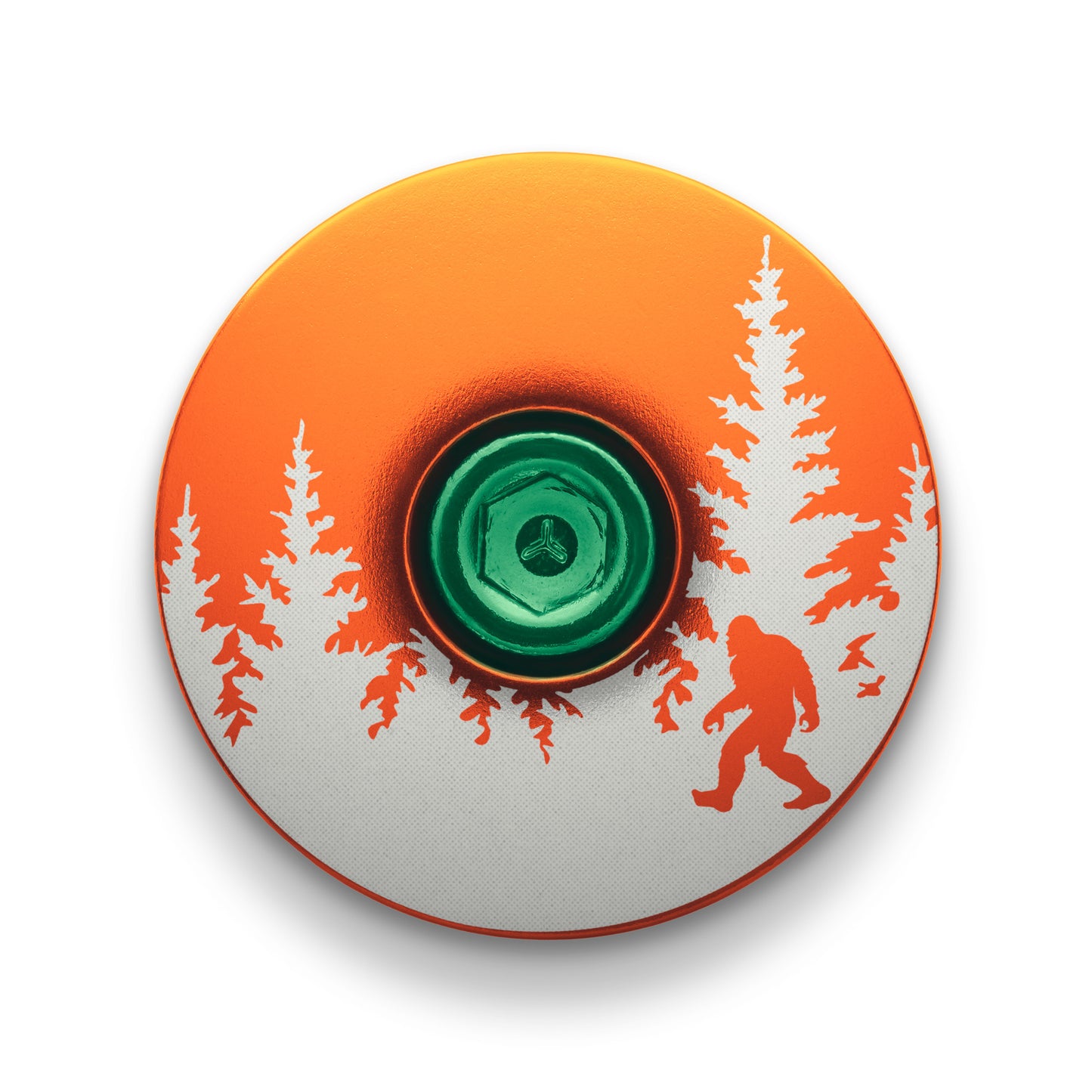 Orange headset top cap with Bigfoot design perfect for customizing your bike stem.
