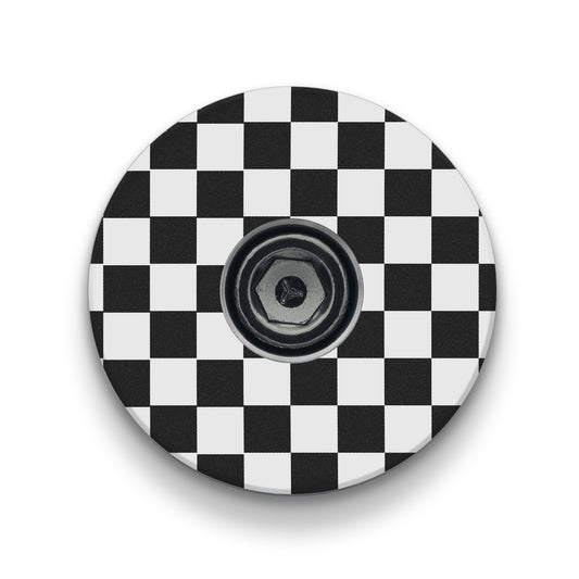 bicycle headset cap with a UV printed checkerboard pattern for cycling top cap upgrades