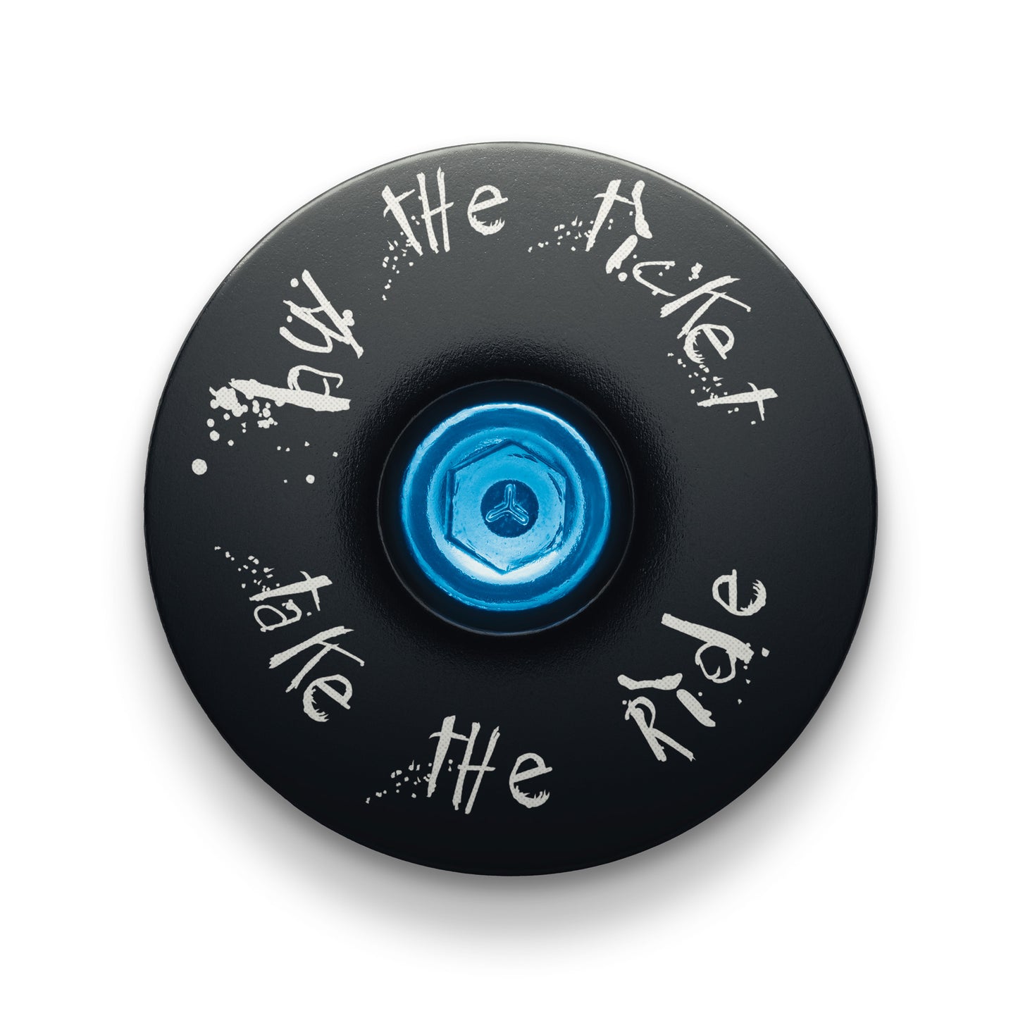 Black custom bicycle headset cap with permanent laser engraving.