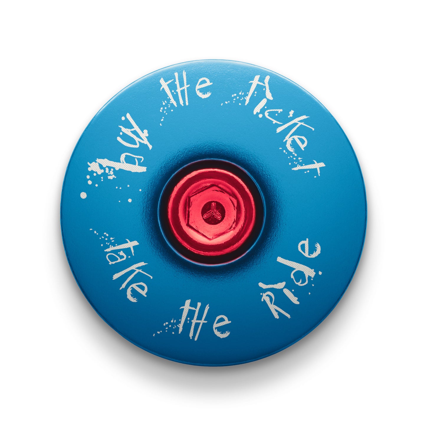 Blue bicycle headset cap featuring bold laser-engraved design.