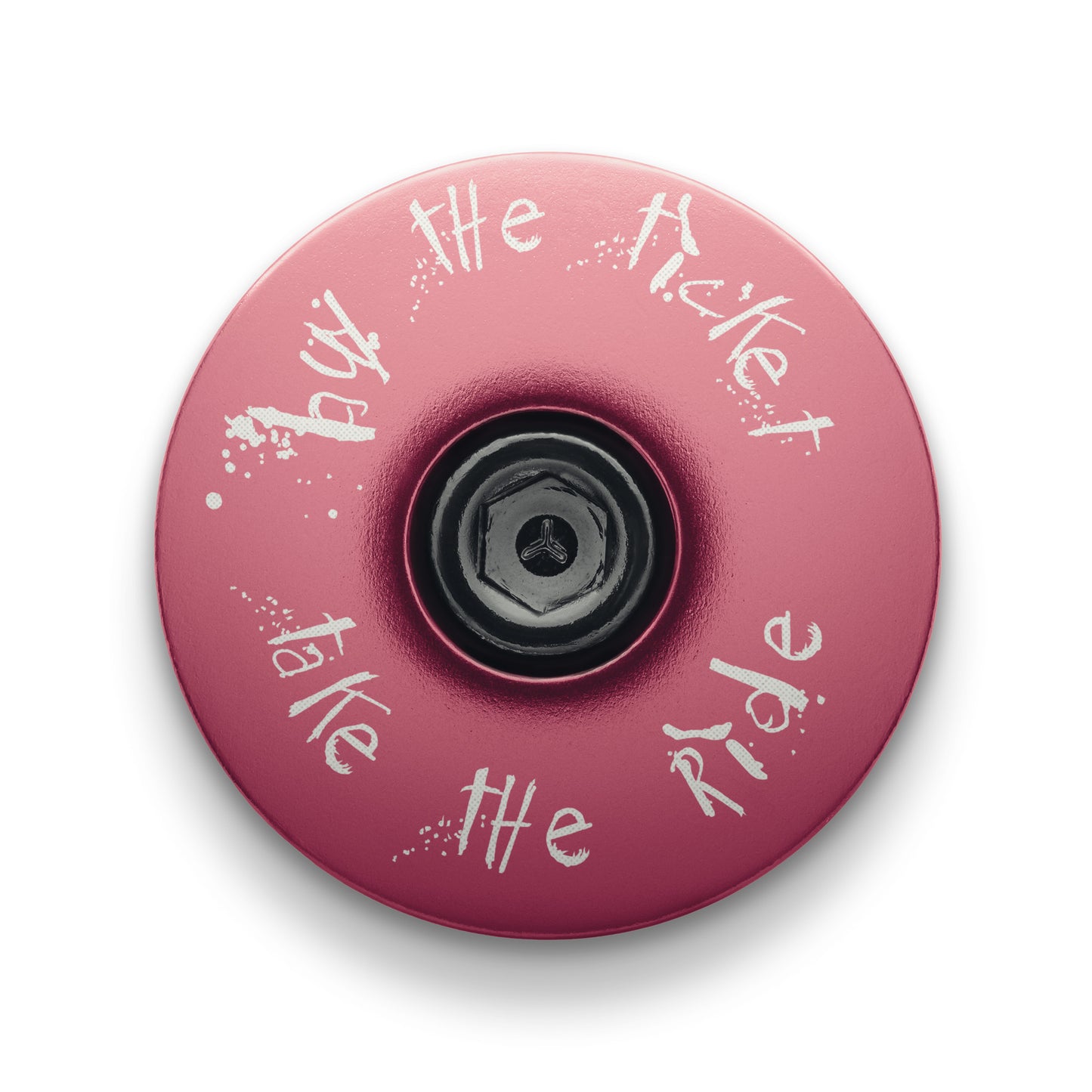 Pink stem topcap with laser engraving and anodized aluminum finish.