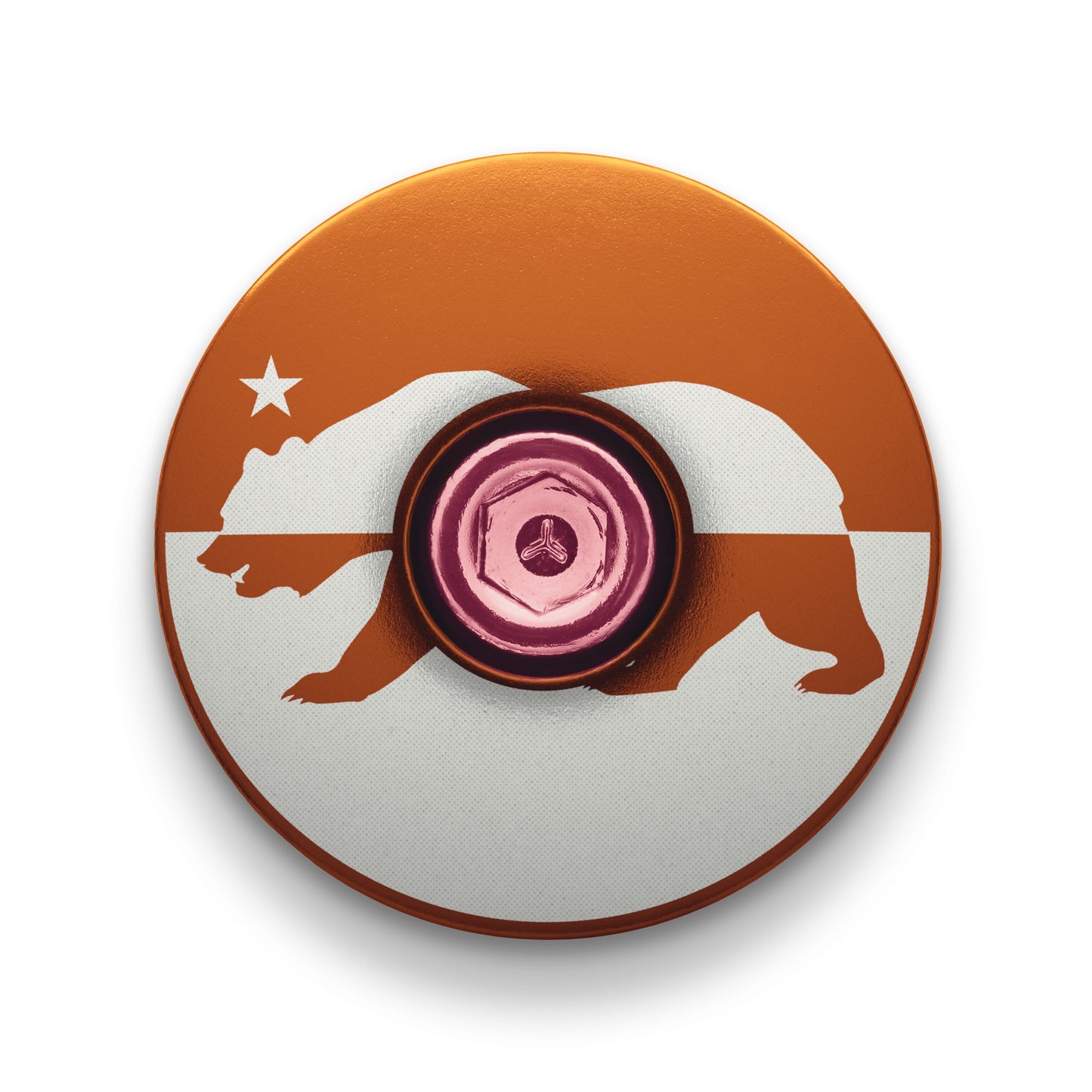 Brown bike headset cap featuring a personalized California flag-inspired design.