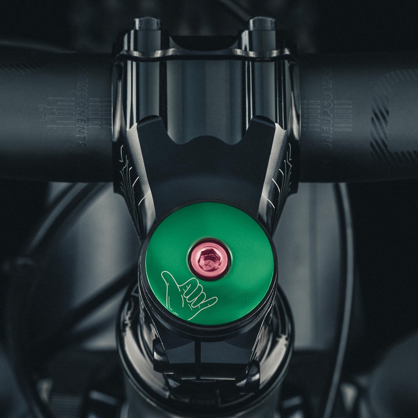 Shaka Hang Loose Bicycle Headset Cap is designed for 1 1/8-inch steerer tubes compatible with most bicycles.