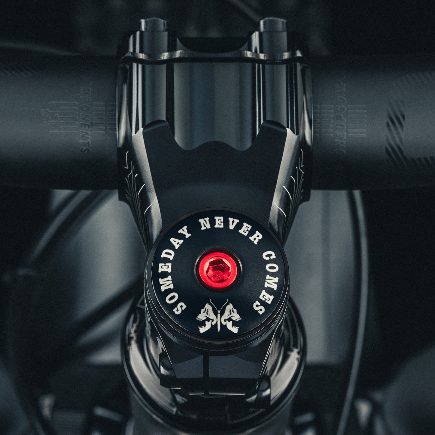 Someday Never Comes Custom Bicycle Headset Cap - with a death moth design for mountain bike customization.
