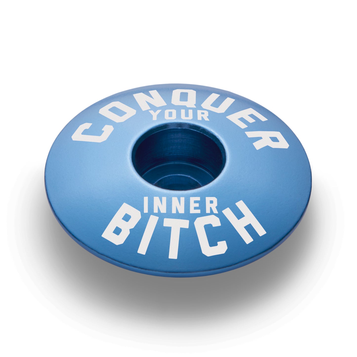 light blue bike stem cap designed for cycling enthusiasts seeking personalized bike components.