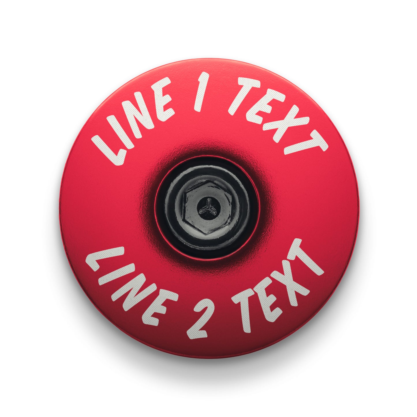 Red bicycle stem cap designed for modern bikes and cycling personalization.