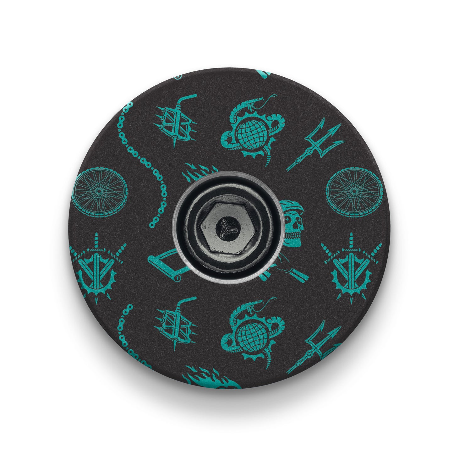 UV printed bike headset top cover featuring Dispatch Cycling Life Pattern for road and mountain bikes.