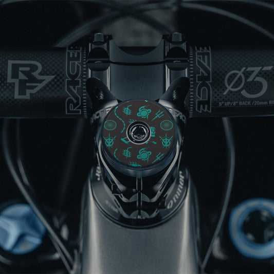 custom bicycle headset cap with UV-printed Dispatch Cycling Life Pattern made for modern bikes