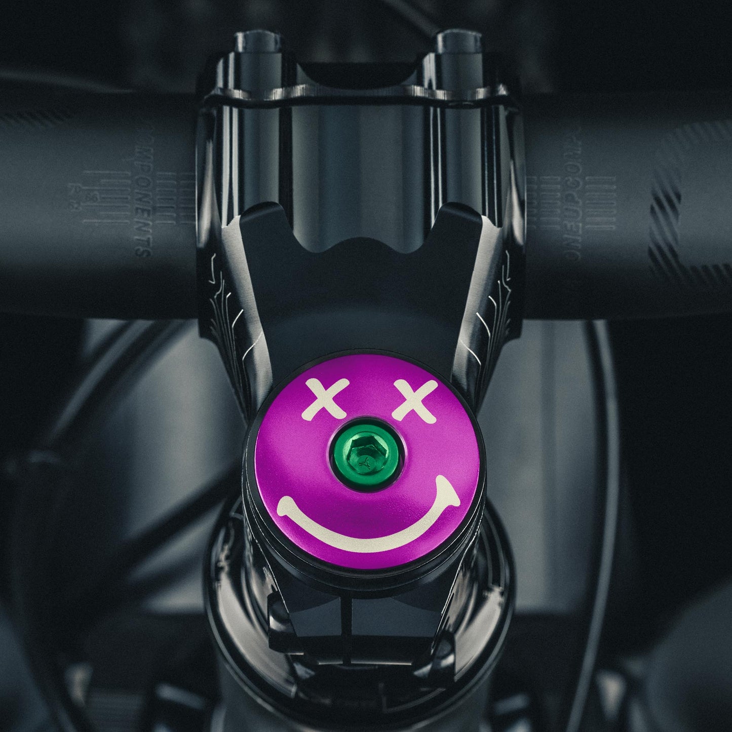 Dead Smile Purple mountain bike stem cap for custom setups
