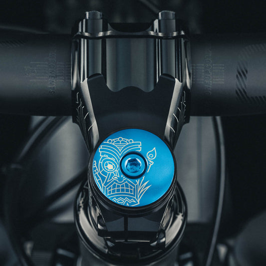 Tiki Trails Bicycle Headset showcasing a tiki-inspired design compatible with 1 1/8-inch steerer tubes.