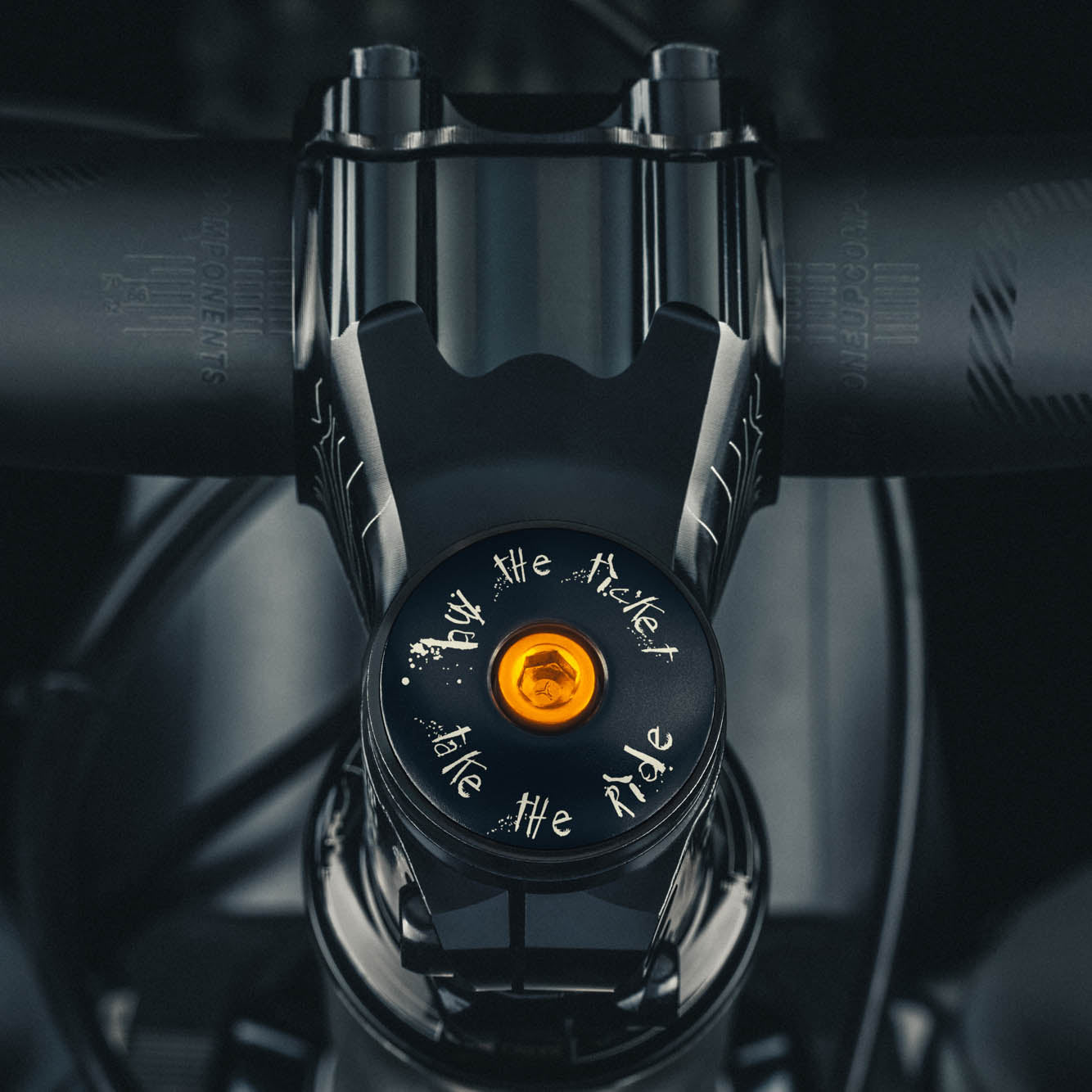 Buy The Ticket Take The Ride Bicycle - Black: Black custom bicycle headset cap with permanent laser engraving.