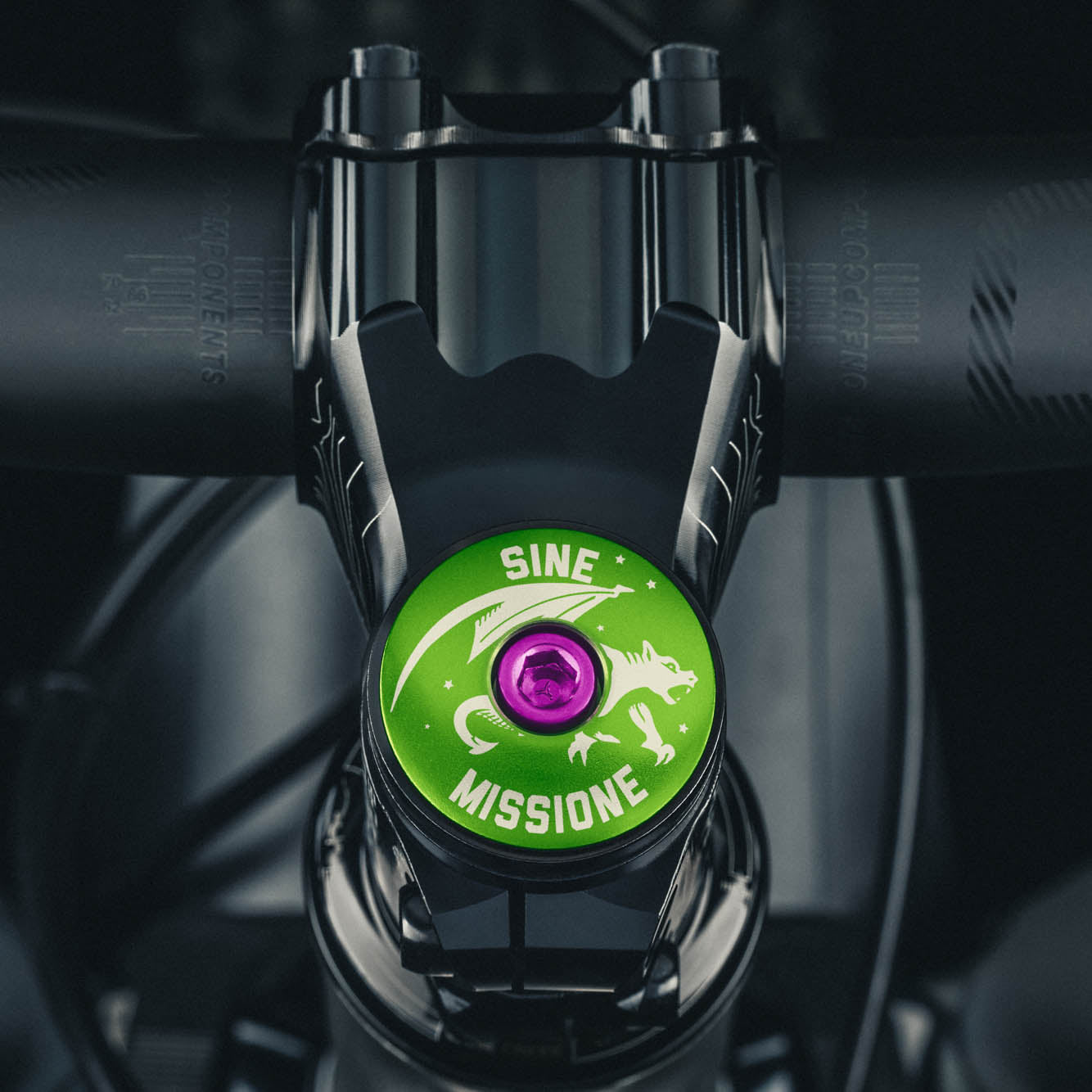 Bicycle headset cap with Gargoyle mascot design for custom bike components.