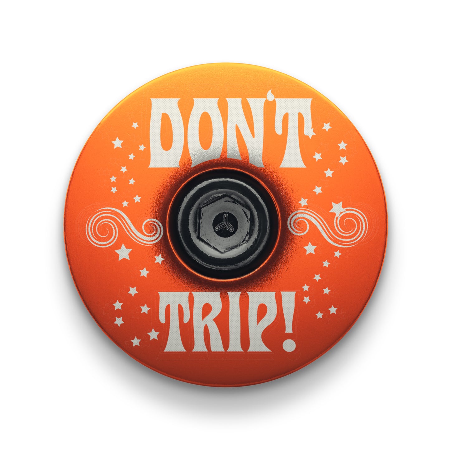Orange bicycle stem cap for vibrant cycling gear customization.
