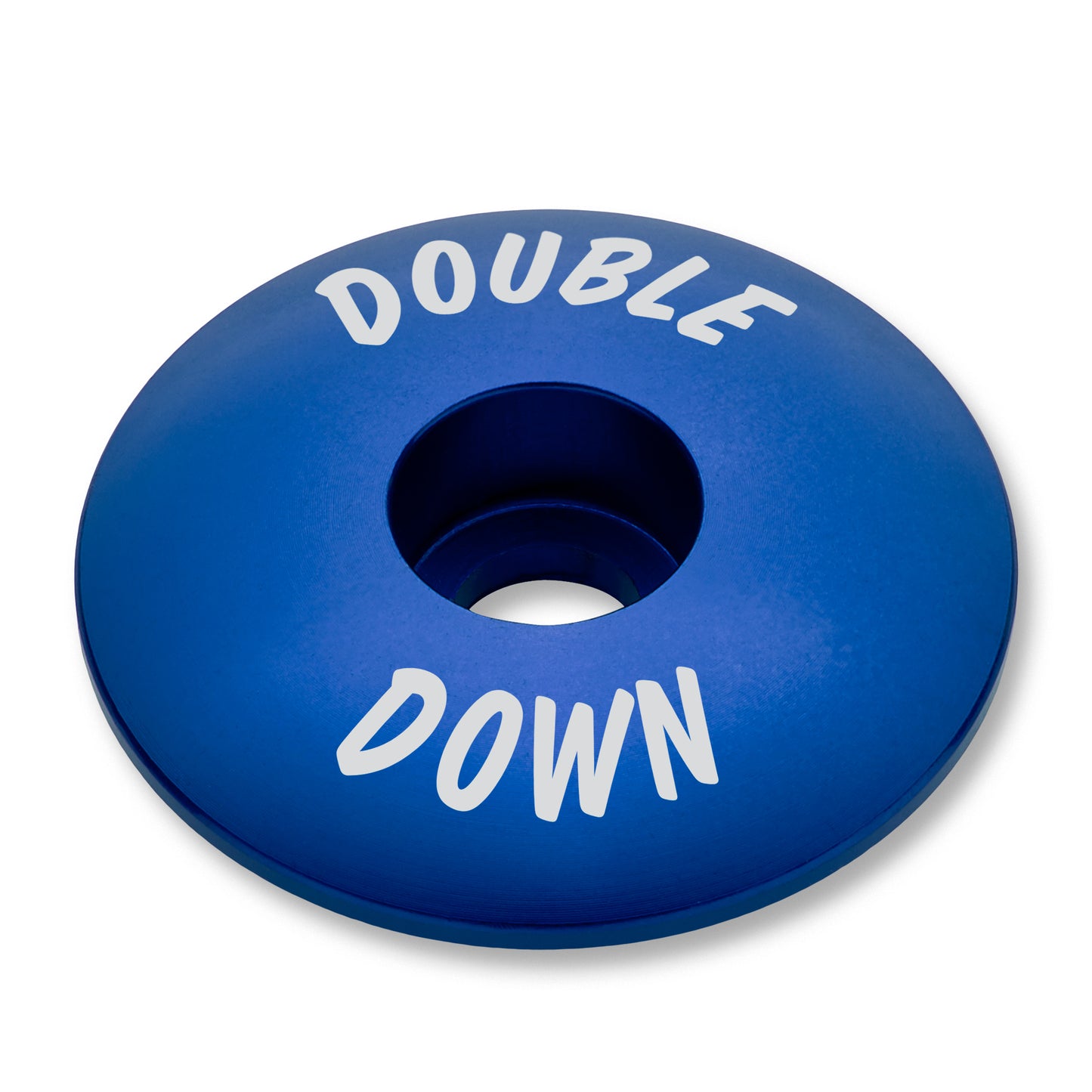 Blue custom bike stem cap for a unique touch to your bicycle equipment.