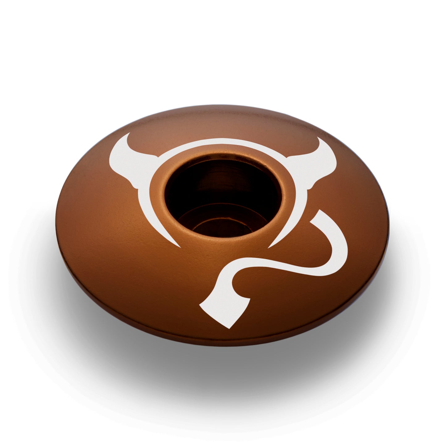 Brown bike stem cap made with 6061 aluminum fits standard 1 1/8" steerer tubes.
