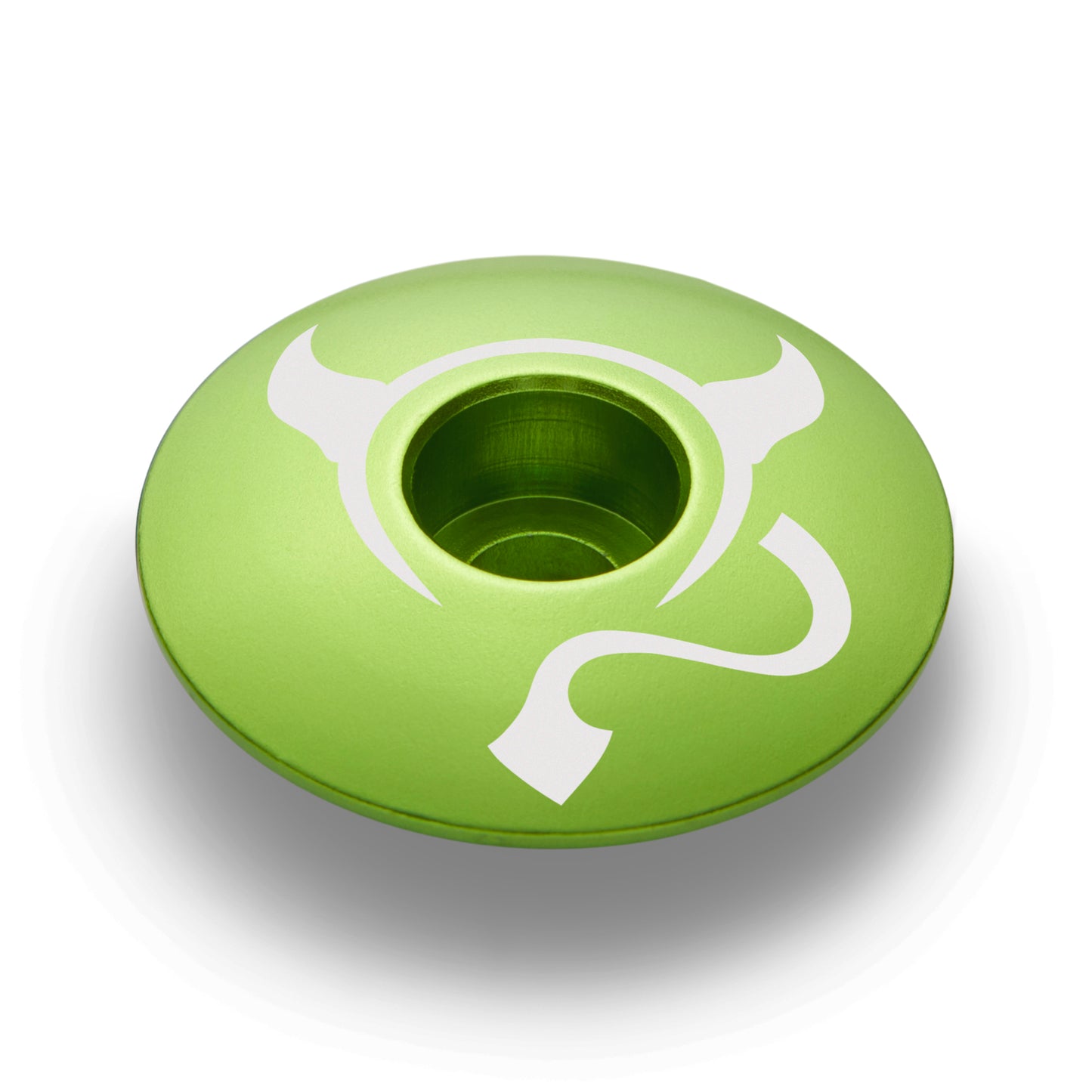 Lime green bike headset top cover made from durable 6061 aluminum for a sleek finish.