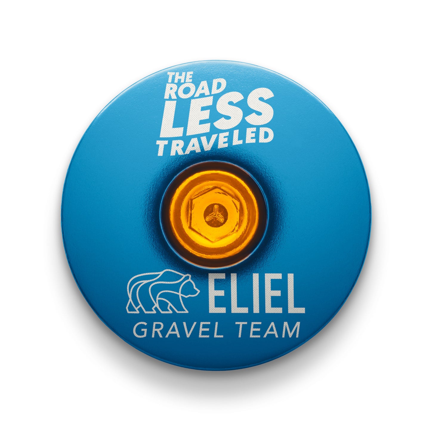 Blue headset cap, an ideal custom bicycle accessory to match your gravel team kit.