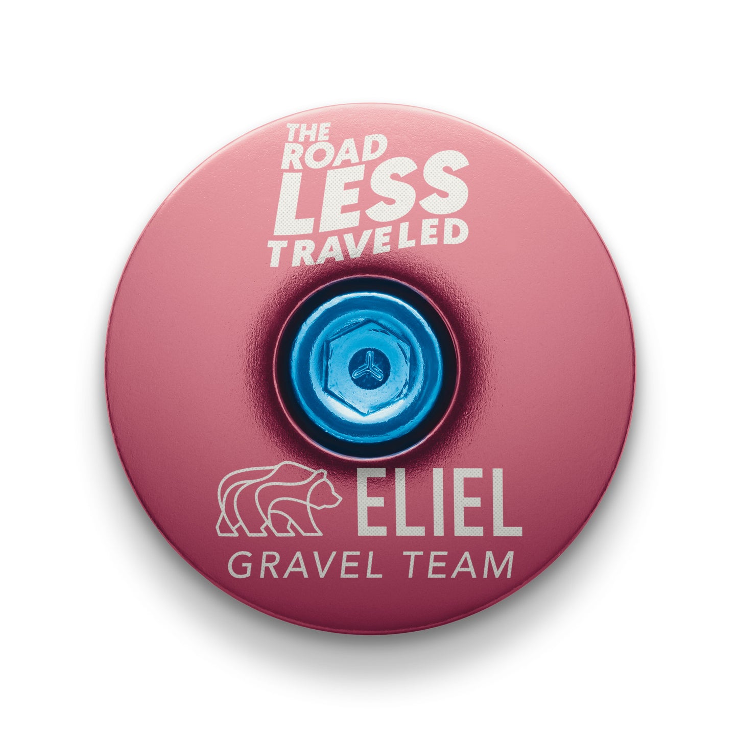 Pink stem topcap, a stylish option to complement your bike headset on any ride.