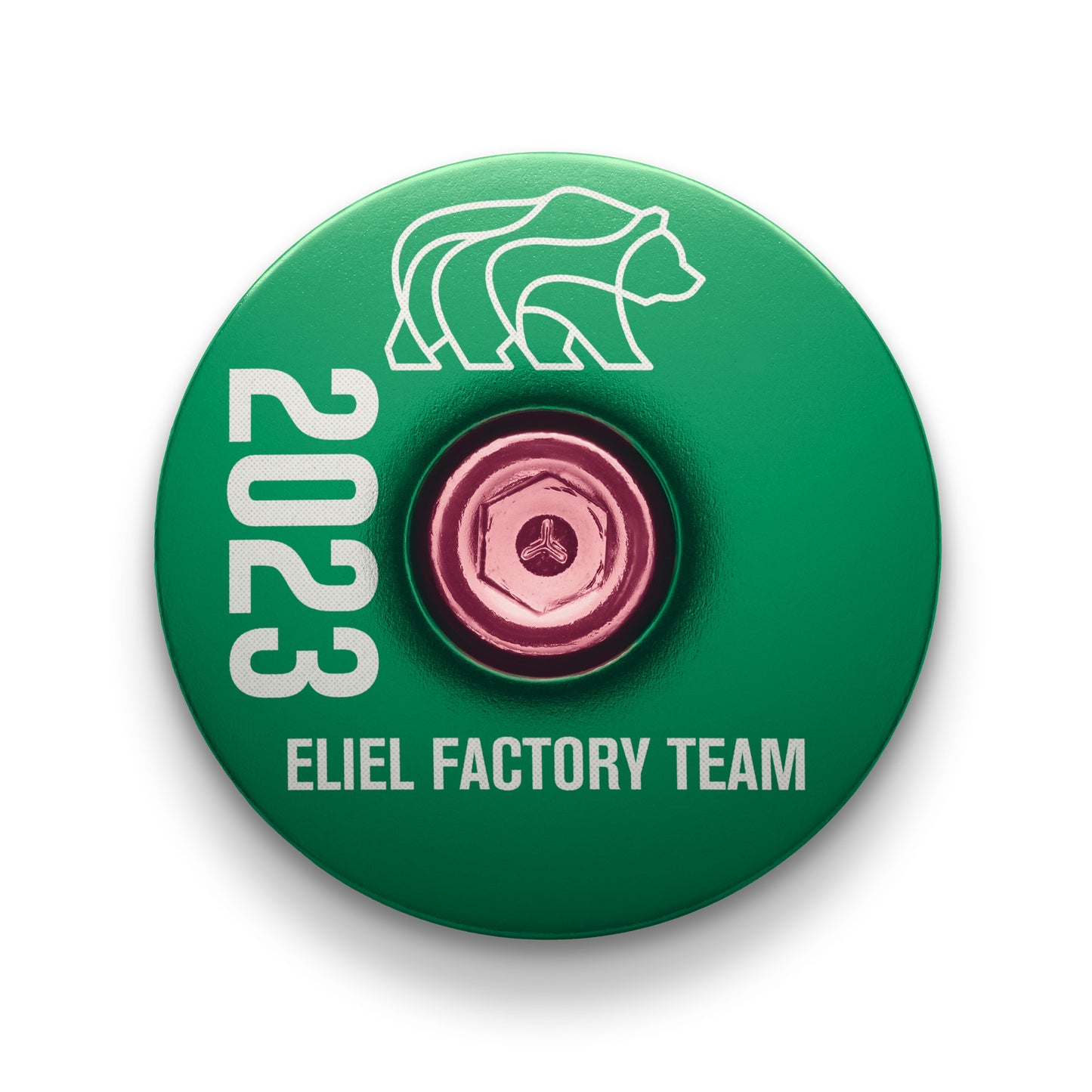 Dark green bicycle stem cap for 2023 Eliel EFT with a clean and custom look.