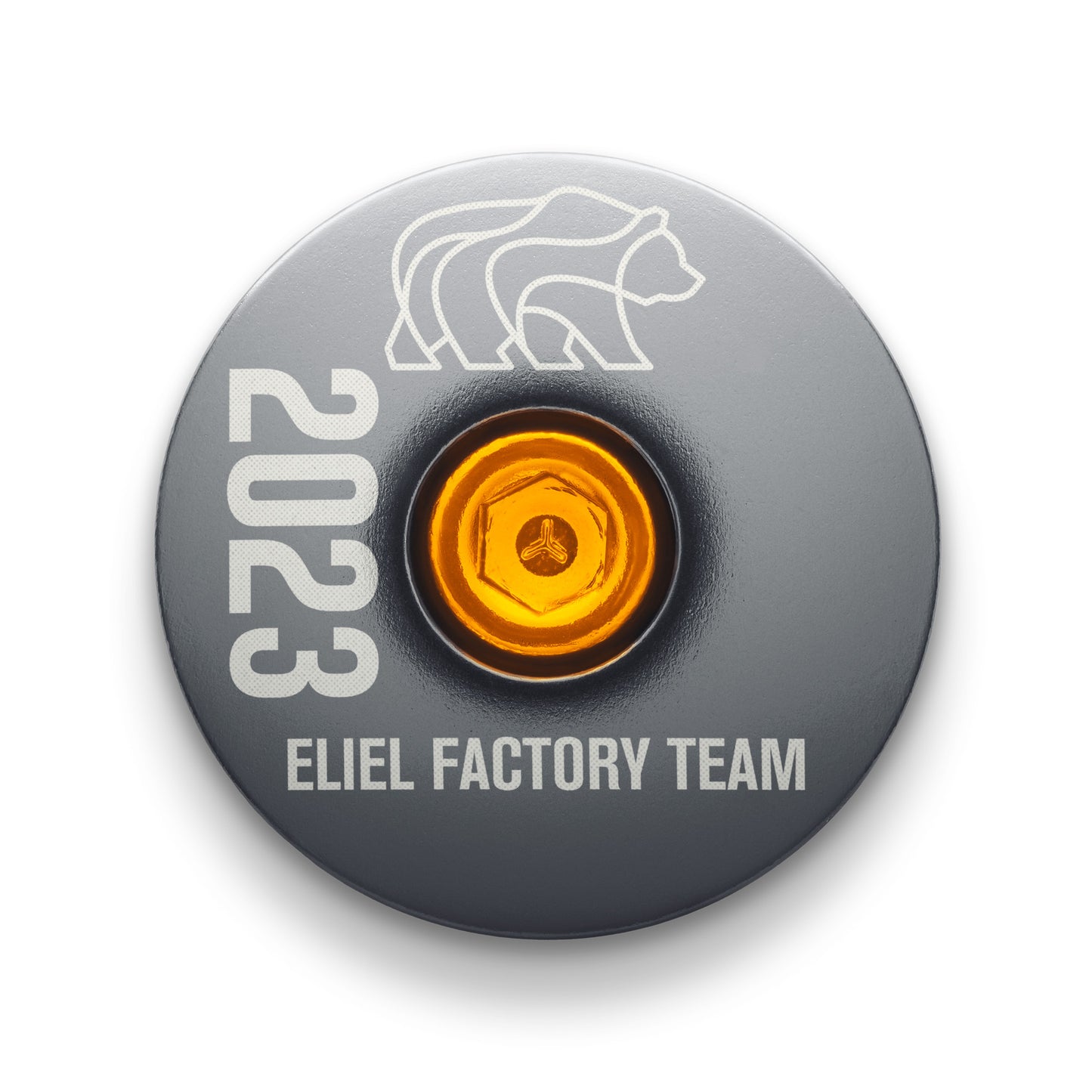 Gray custom headset top cap designed to fit 1 1/8" steerer tubes for 2023 Eliel EFT.